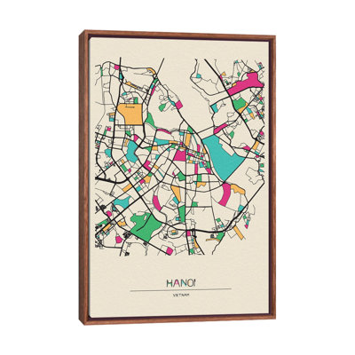 Hanoi, Vietnam Map 1 Piece Floater Frame Wall Art on Canvas
