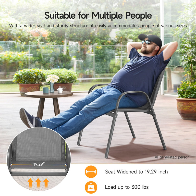 Ensemble de 2 chaises de patio empilables Wittig, Gris, Gris