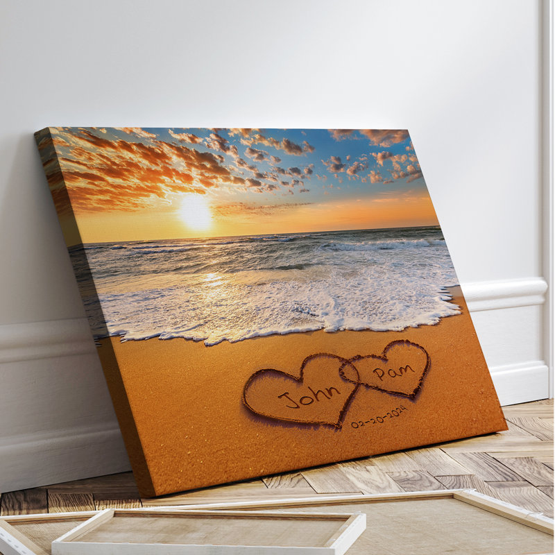 Art mural personnalisé sur toile Sunset Beach Heart, H 18 po x l 12 po, Oui