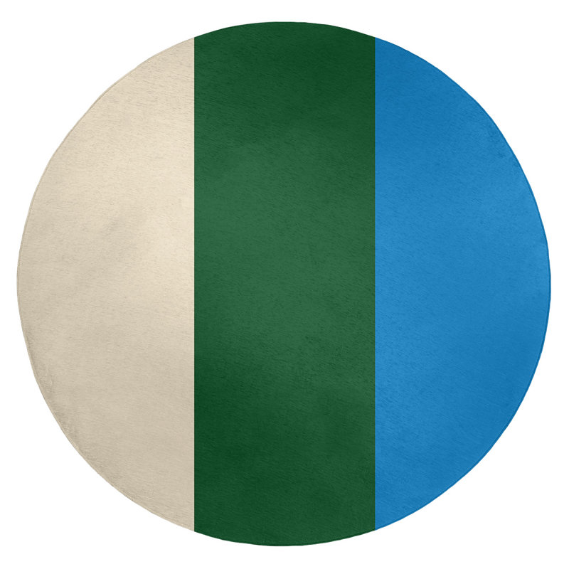 Tapis crème/vert/bleu rayé, Rond 5 pi