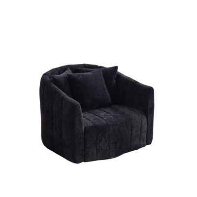 Randazzo 39" Oversized 360° Swivel Accent Chair Upholstered Chenille Barrel Chair With 3 Pillows, Pumpkin-Shape Club Armchair For Living Room, Bedroom, Office, Lounge