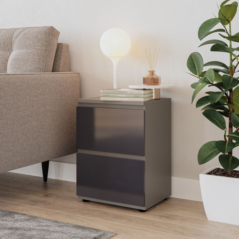 Otella 36cm W Metal Bedside Table, Grey