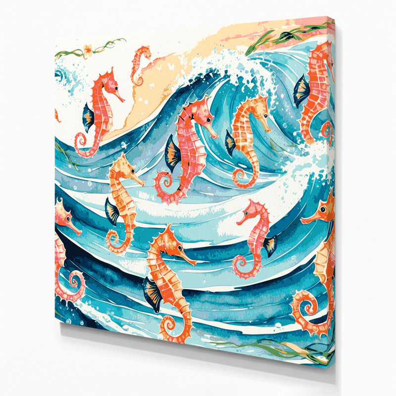 Hippocampe hawaïen, art mural sur toile blanche, H 16 po x l 16 po