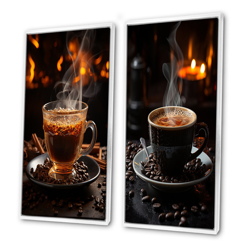 Cuba Aroma Coffee Harmony - ensemble de 2 reproductions d'art mural café et thé, Cadre blanc, H 40 po x l 41 po