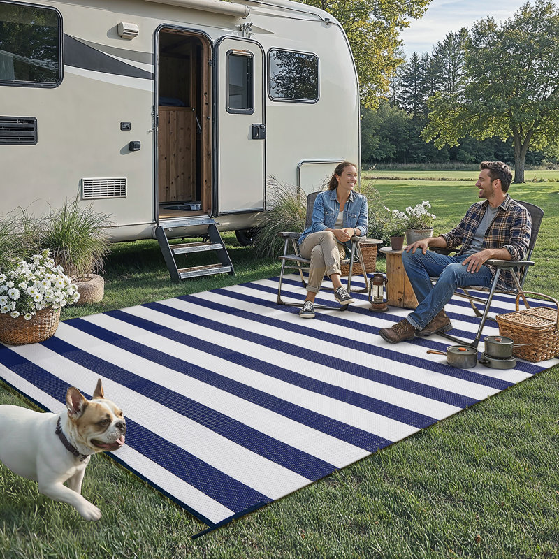Classic Blue & White Striped Outdoor Area Rug, Rectangle 6' x 9'