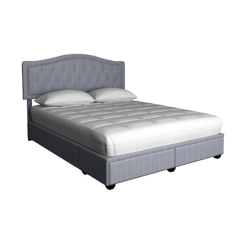 Grand lit de rangement avec 2 tiroirs, revêtu de gris, 83 po de profondeur x 64 po de largeur, 43,5 po de hauteur, tissu, l