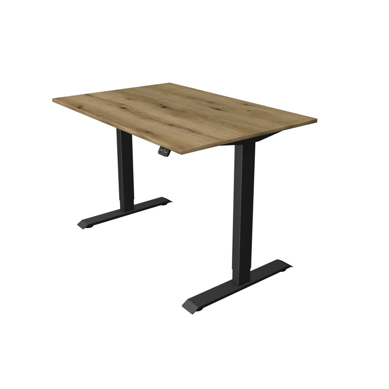 Adjustable Height Steel Standing Desk, 123cm H x 120cm W x 80cm D, Black, Oak