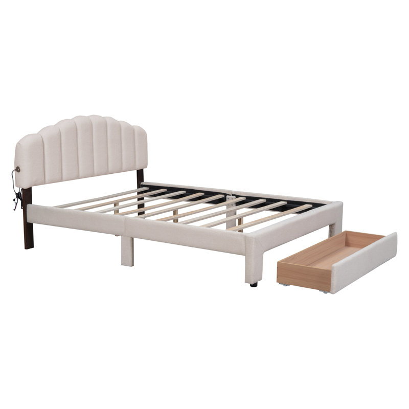 Grand lit plateforme tapissier Teddy Rinaldi avec tiroir Teddy