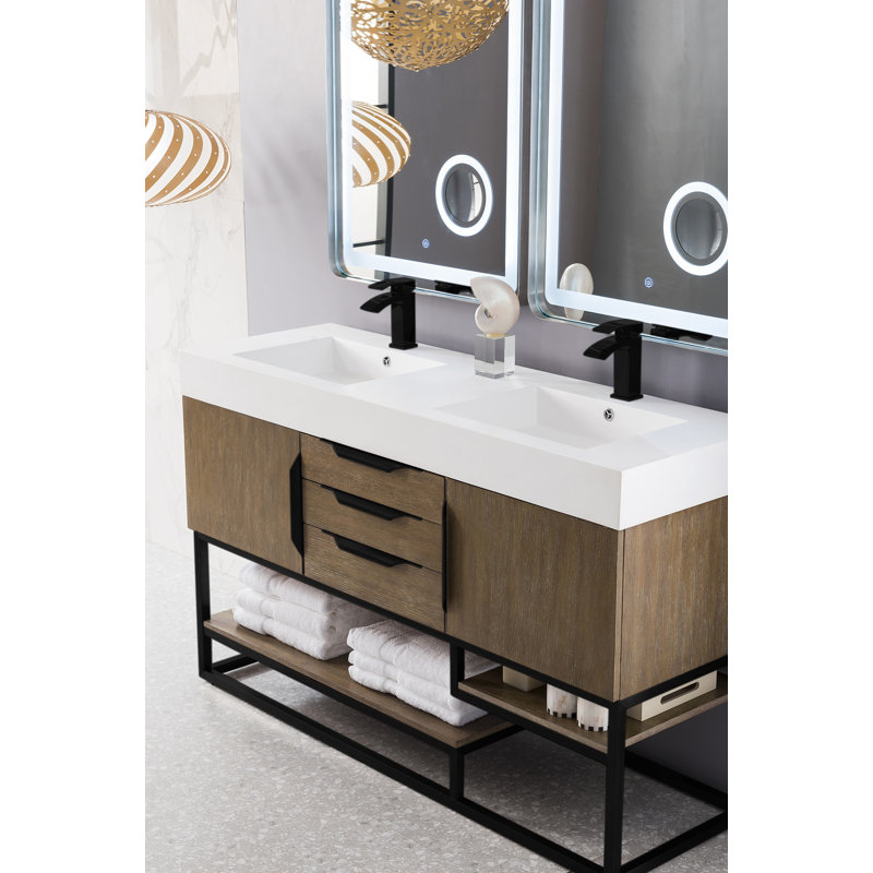 Columbia 59'' W Double Vanity, Latte Oak, Radiant Gold, White