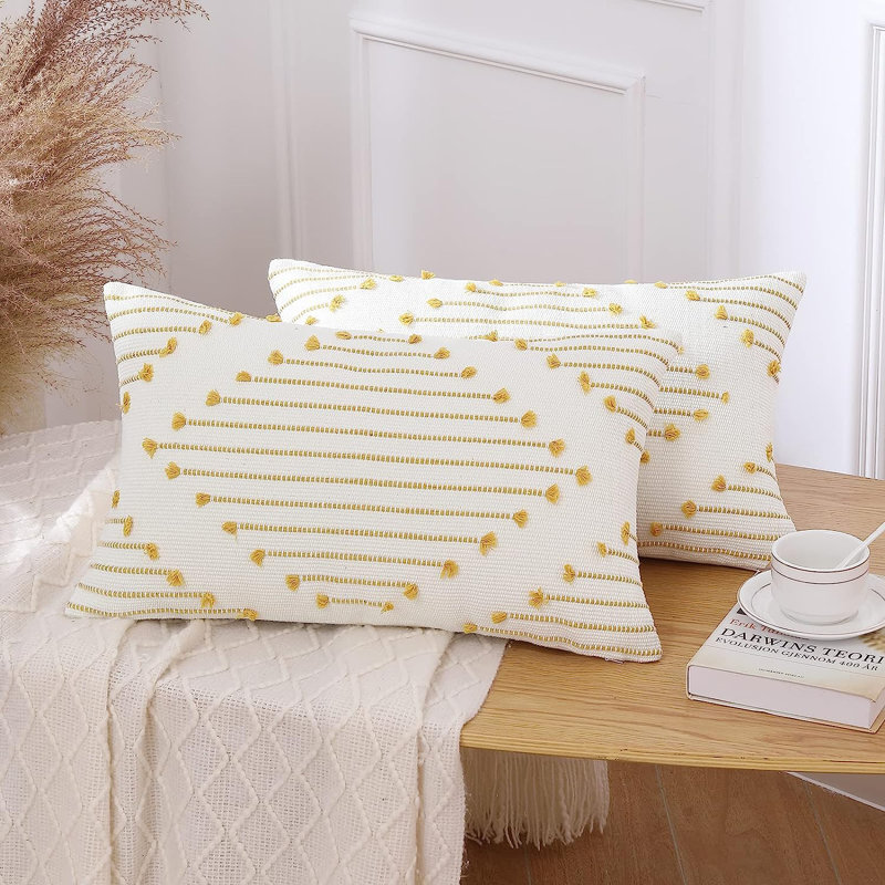Cotton Pillow Cover, Yellow/White