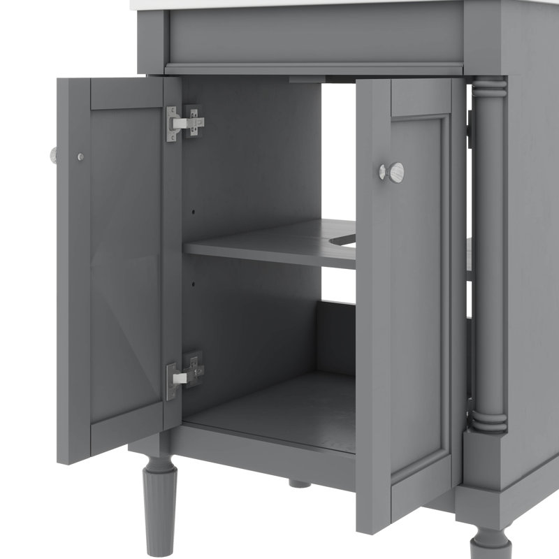 Meuble-lavabo de salle de bain chic 24 po avec évier sur-comptoir et armoire de rangement à deux niveaux de style contemporain