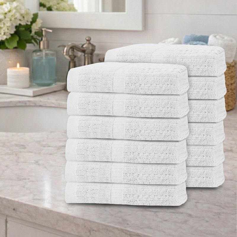 Ensemble de serviettes 12 pièces Willow - 100% coton peigné, qualité supérieure 630 g / m², blanc, ultra doux et très absorbant (12 serviettes à main)