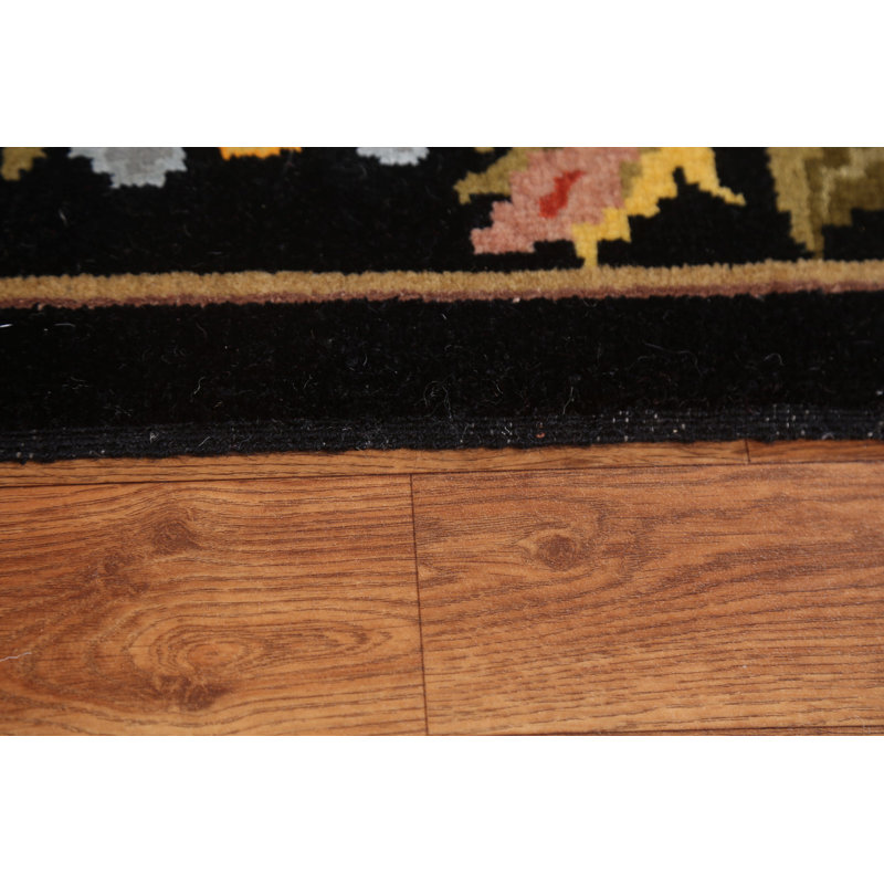 Tapis noir / rouge / brun / orange en laine noué à la main de conception unique 5 pi 6 po x 7 pi 11 po
