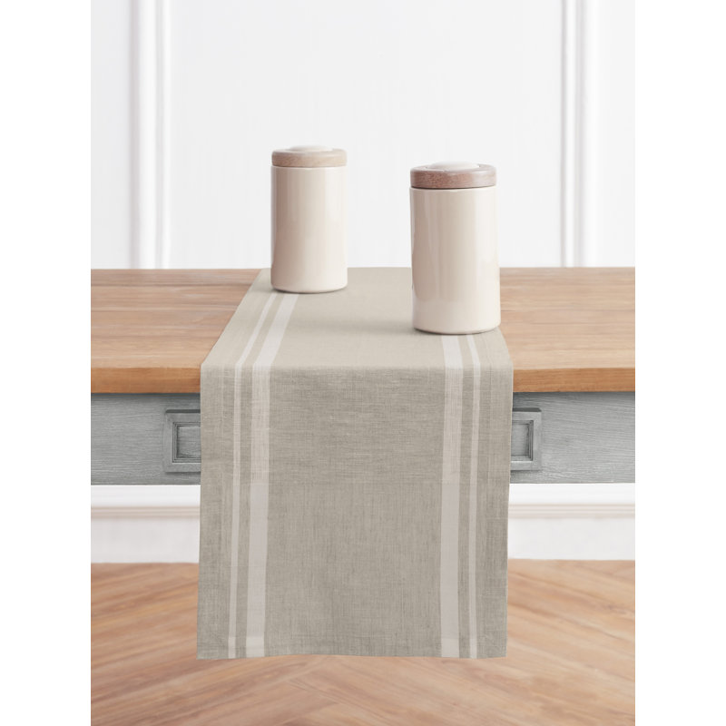 White and Natural French Stripe Linen Table Runner 14 x 36 Inch
