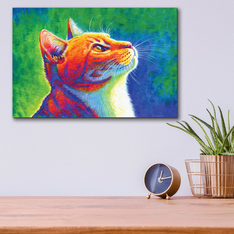 «Rainbow Cat» par Rebecca Wang Art, H 12 po x l 16 po x P 0,13 po