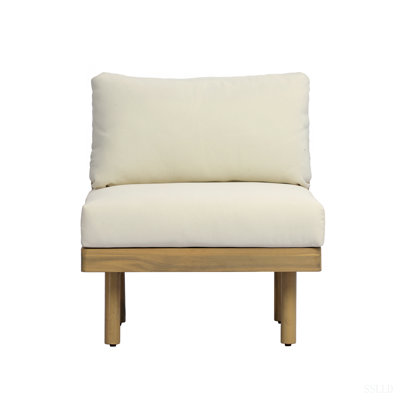 Chaise d'extérieur sans accoudoirs en bois d'acacia avec dossier en corde et coussin résistant aux intempéries