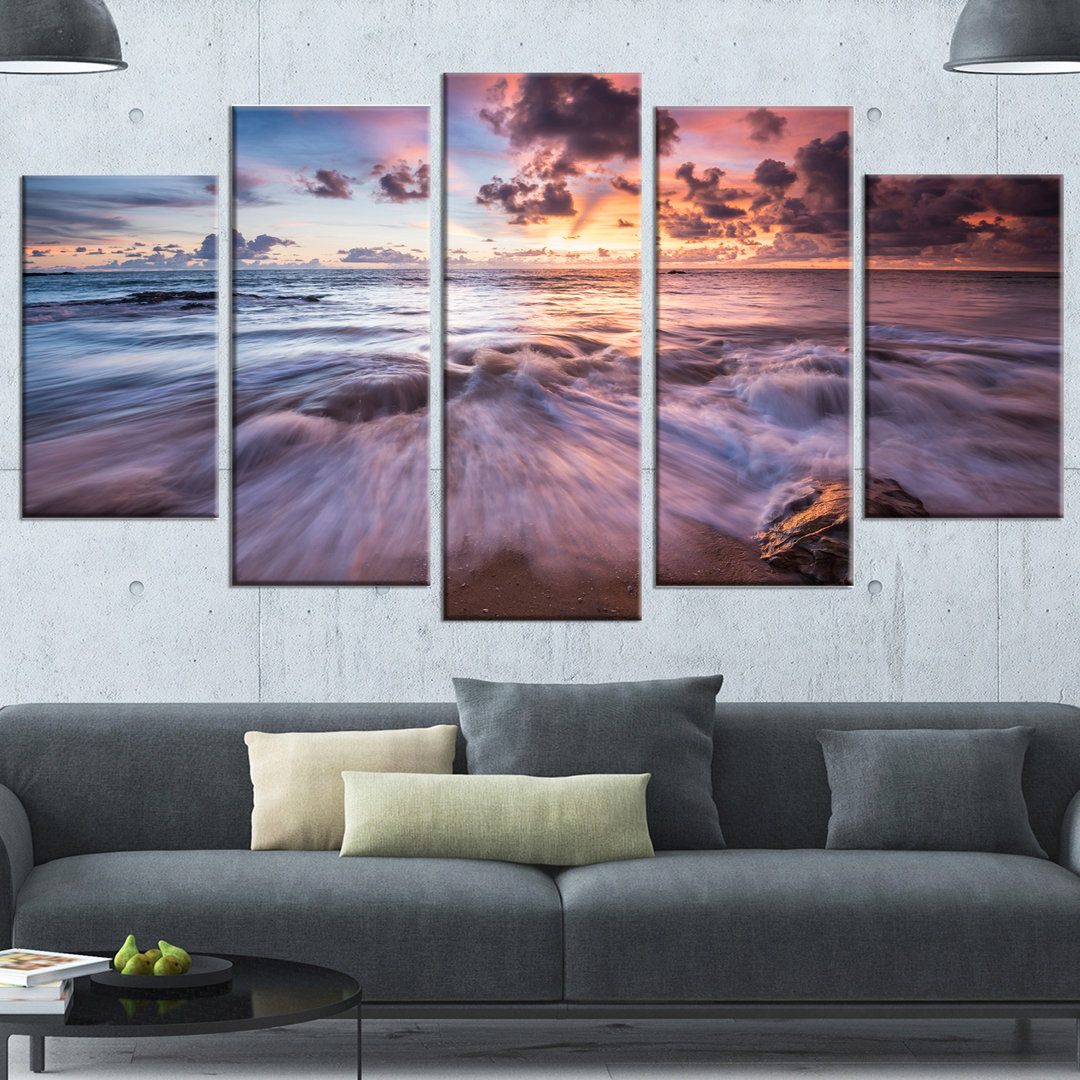 " Beautiful Sea Waves At Sunset " 5 - Pieces Design Art
