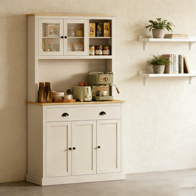 Armoire de cuisine autoportante de 71 pouces de hauteur avec tablettes réglables, tiroirs et comptoir pour un rangement intelligent et une fonctionnalité élégante.