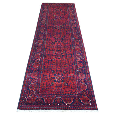 2''10""X9''9"" Deep And Saturated Red, Hand Knotted Afghan Khamyab With Geometric Design, Velvety Wool, Runner Oriental Rug 530D759AABEE40DC998735BB000A -  Isabelline, 530D759AABEE40DC998735BB000AC1FB