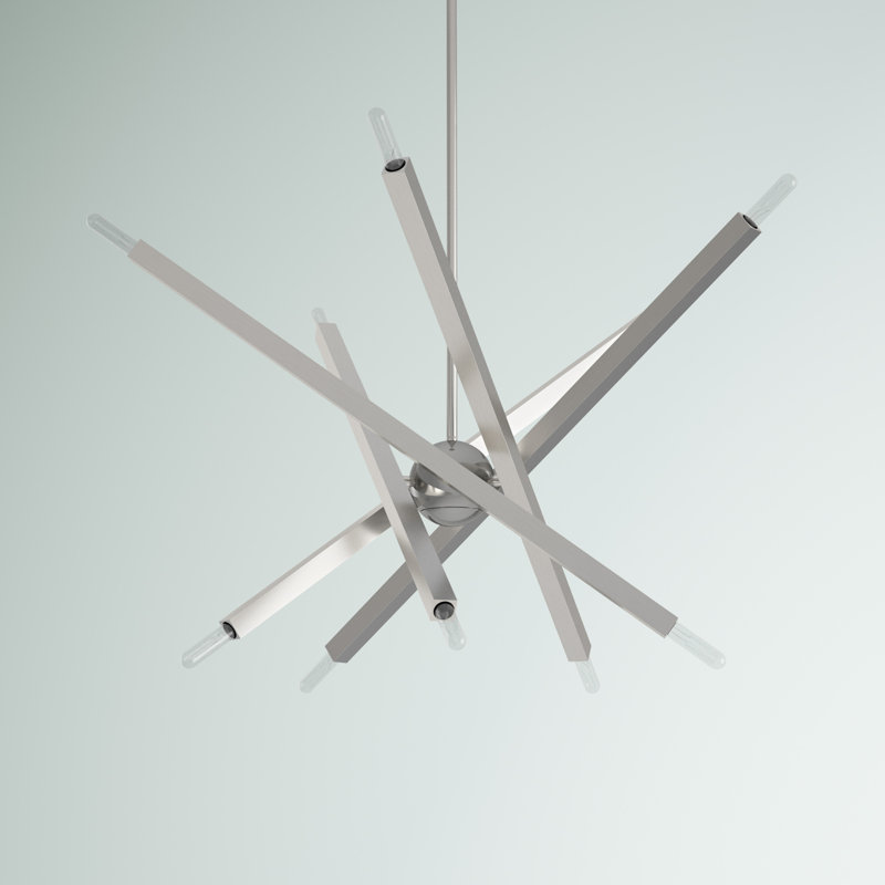 Lustre linéaire moderne à 10 lumières Swanner, Nickel brossé