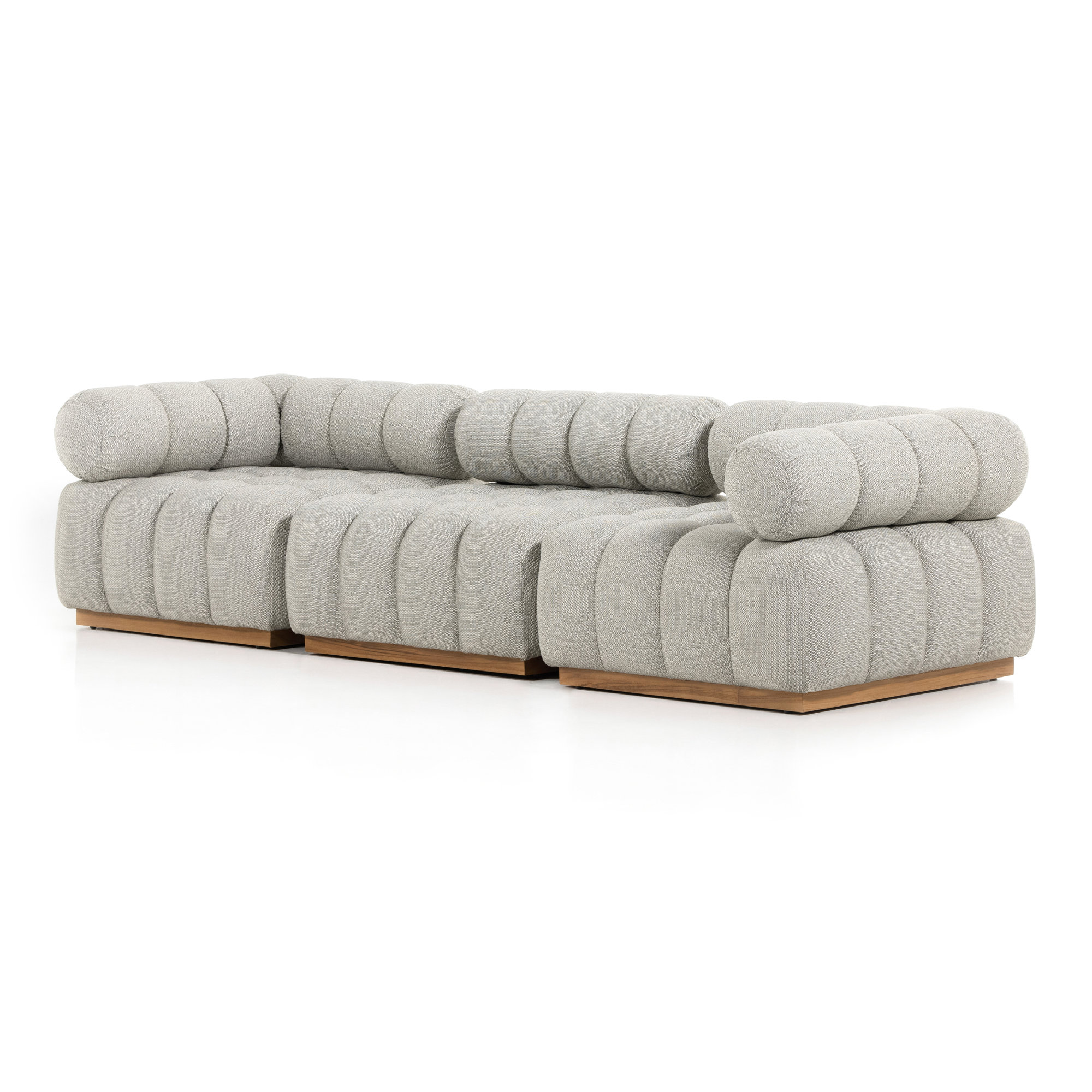 Martinique Outdoor 3Pc Sectional W/ Ottoman-Hayes Cream, Faye Ash Cushion/Natural Teak Frame, Symmetrical