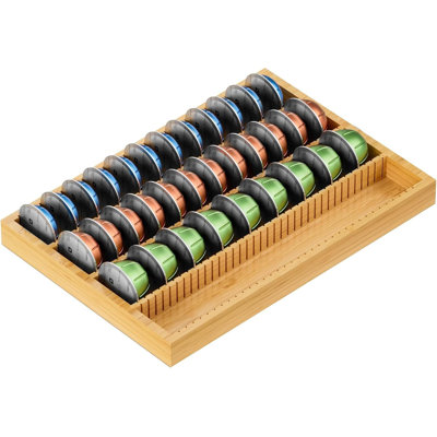 Bamboo Drawer Insert Organizer For Nespresso Vertuo And Vertuoline Coffee Pods, Countertop And Cabinet Storage Solution For Kitchen, Office, And Coffee Station