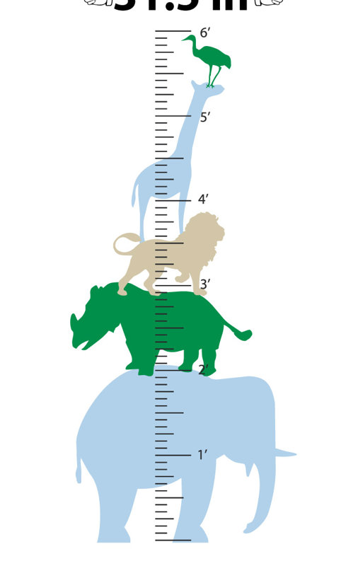 Décalcomanie murale graphique à croissance animale, Bleu clair / vert / beige