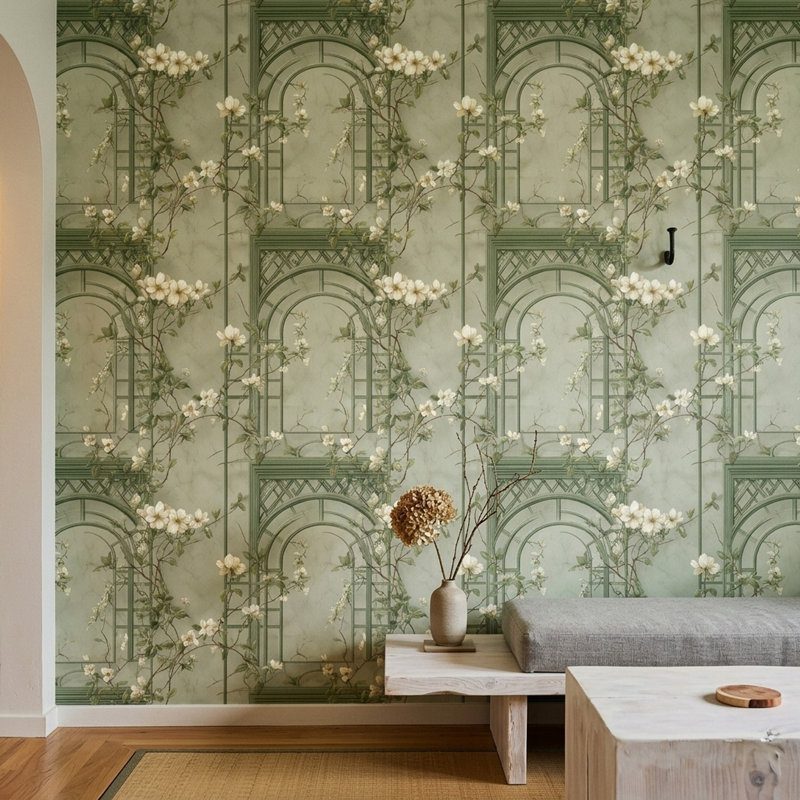 Double rouleau de papier peint floral mural Mute, Non-Woven Non-Pasted