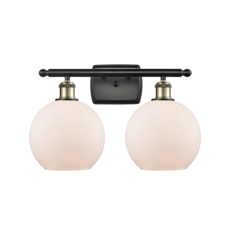 Éclairage pour meuble-lavabo en laiton antique à 2 lumières Almatine, Blanc mat, Laiton antique noir, Incandescente
