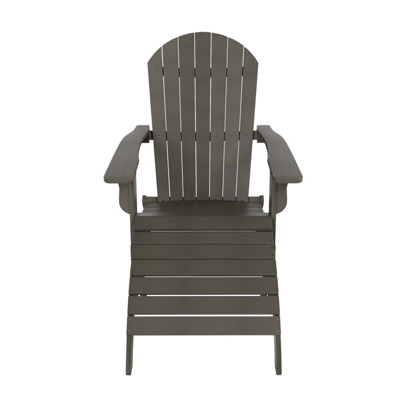 Arrlo Foldable Outdoor Adirondack Chair With Ottoman, Charcoal Gray