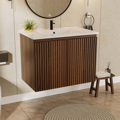 30Inch Modern Wall-Mounted Cabinet With Creamic Sink– Patented 1-Minute Install, Space-Saving & Easy Assemble