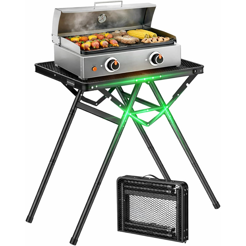 Capacité maximale de 180 lb, 3 tables de camping à hauteur réglable avec plateau de table résistant à la chaleur
