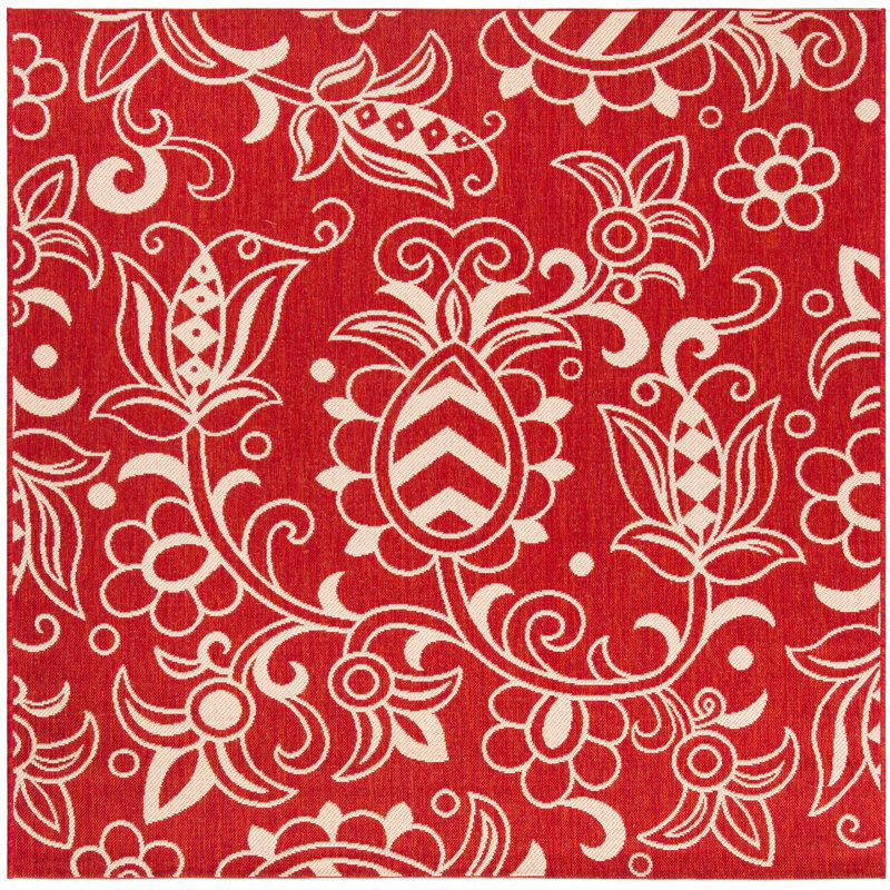 Tapis d'intérieur / extérieur à motif floral Peoria, Carré 6 pi 7 po