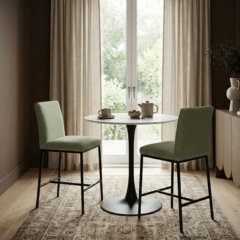 Reeves Chenille Fabric Upholstered Counter Stool, Mint Chenille Fabric, Matte Black