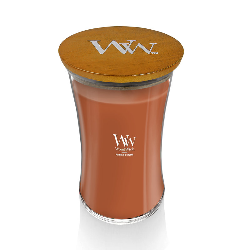 Grande bougie sablier WoodWick® Praline, Flamme dorée