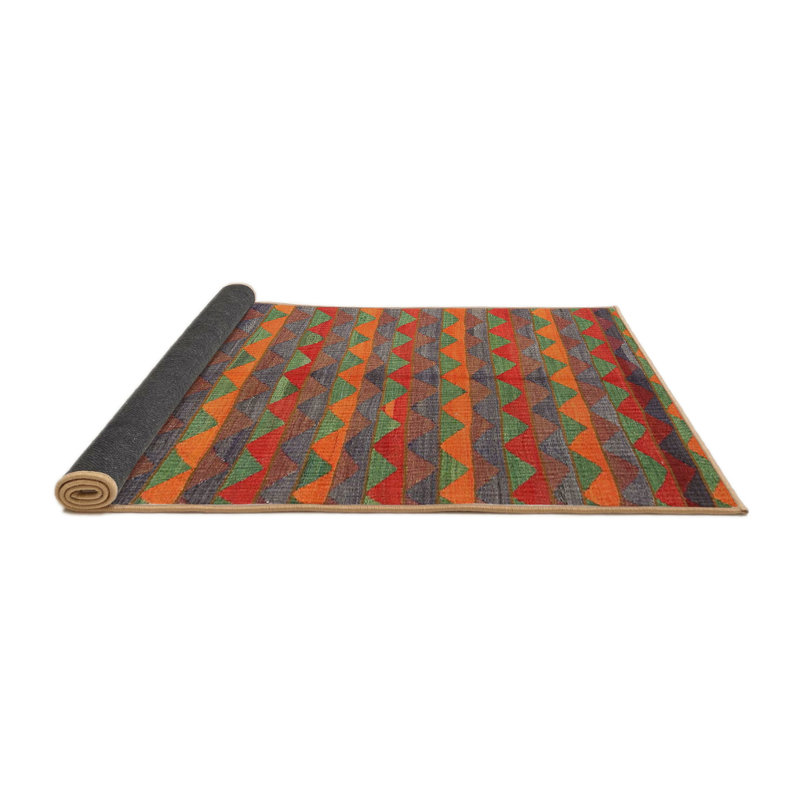 Tapis contemporain rouge / orange / gris, Rond 7 pi