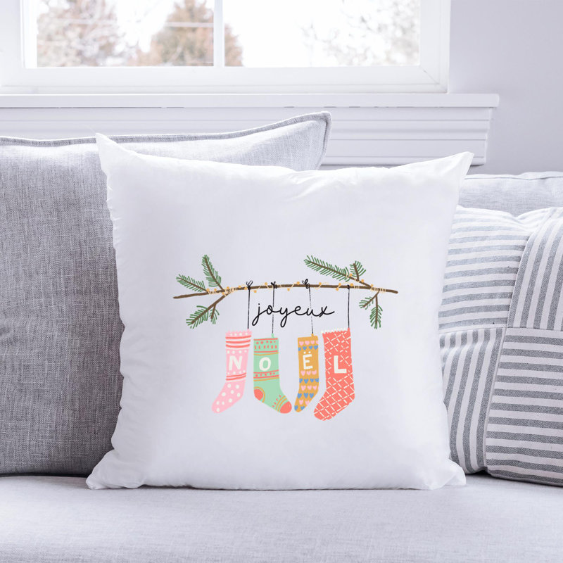 Coussin décoratif en polyester Christmas illustration, 14 po x 14 po