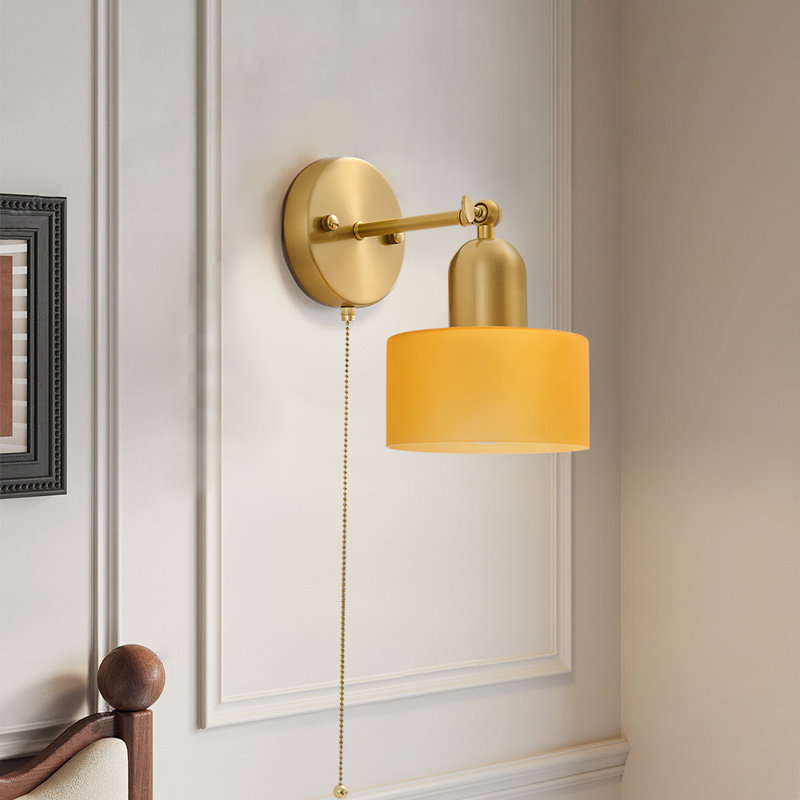Vintage Wall Sconce With Colorful Glass, Modern Wall Light 180 Degrees Adjustable, Yellow
