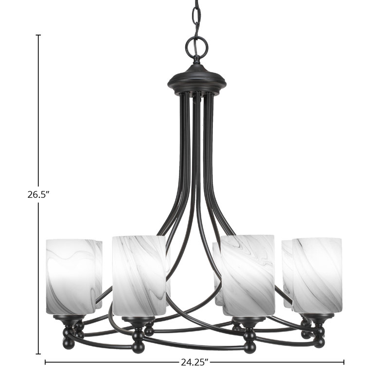 Lustre 8 lumières Capri présenté avec finition en noir mat et verre tourbillon onyx de 4 po