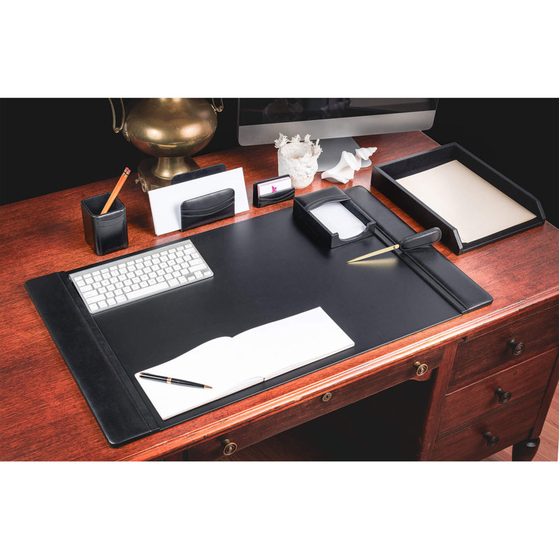Black Leather 7-Piece Desk Organizer Set with Felt Backing