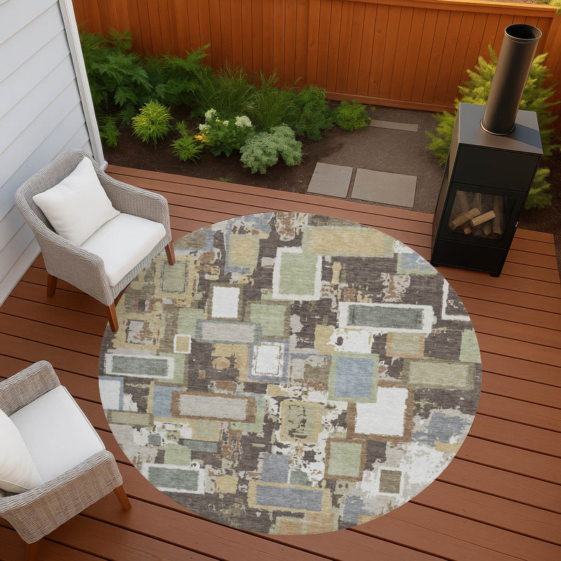 Machine Washable Indoor/Outdoor Boruta ACN2246 Geometric Rug, Round 8'