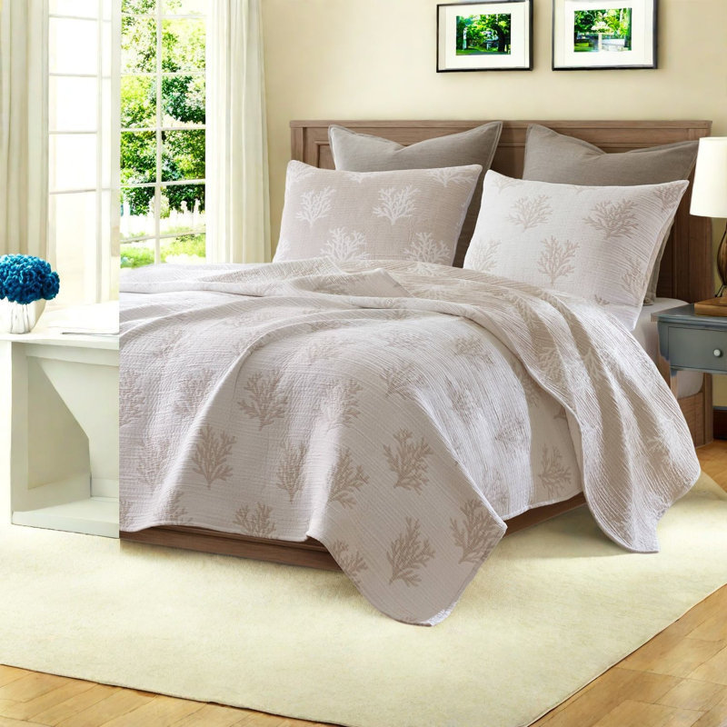 Ensemble de literie pour lit double réversible, courtepointe en polyester brun clair avec taies décoratives