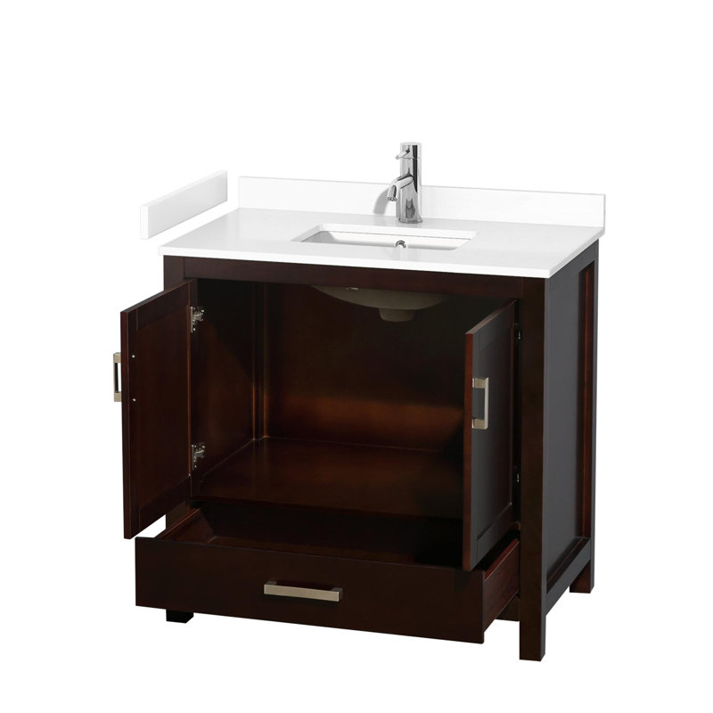 Sheffield Freestanding Single Bathroom Vanity with Marble Top, White Cultured Marble, Espresso, 36"