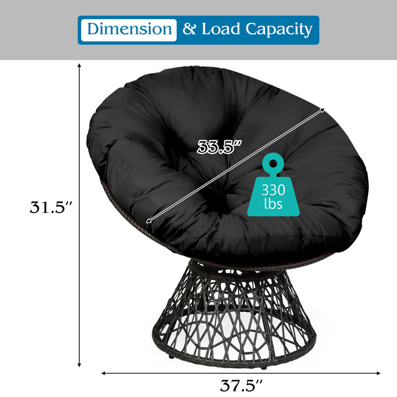 Fauteuil Papasan pivotant de l 37,5 po, Noir