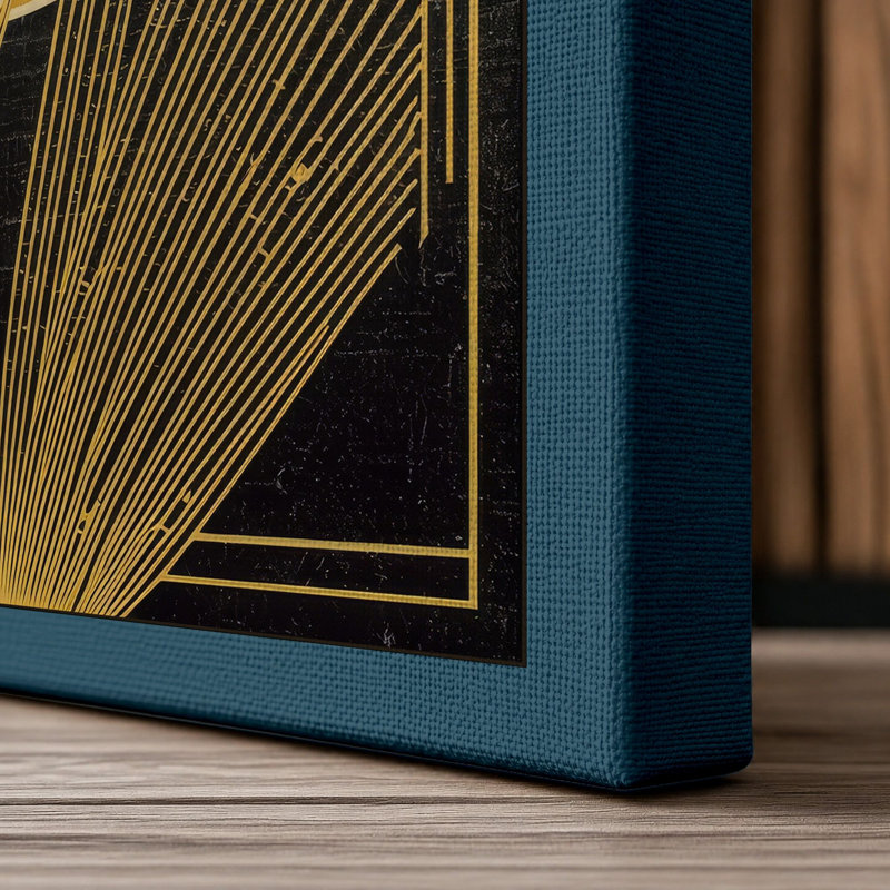 Lotus Deco Art Deco - Wrapped Canvas, 24x16 - 61.0 x 40.6 cm, Teal Border
