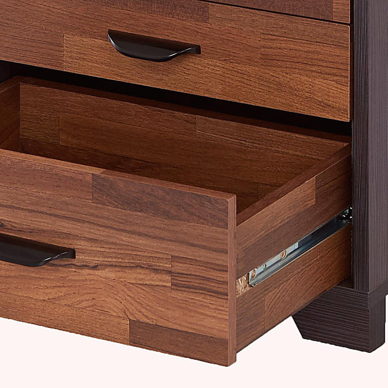 Walnut Wood and Coffee Brown 3-Drawer Rectangular Dresser, Walnut/Green