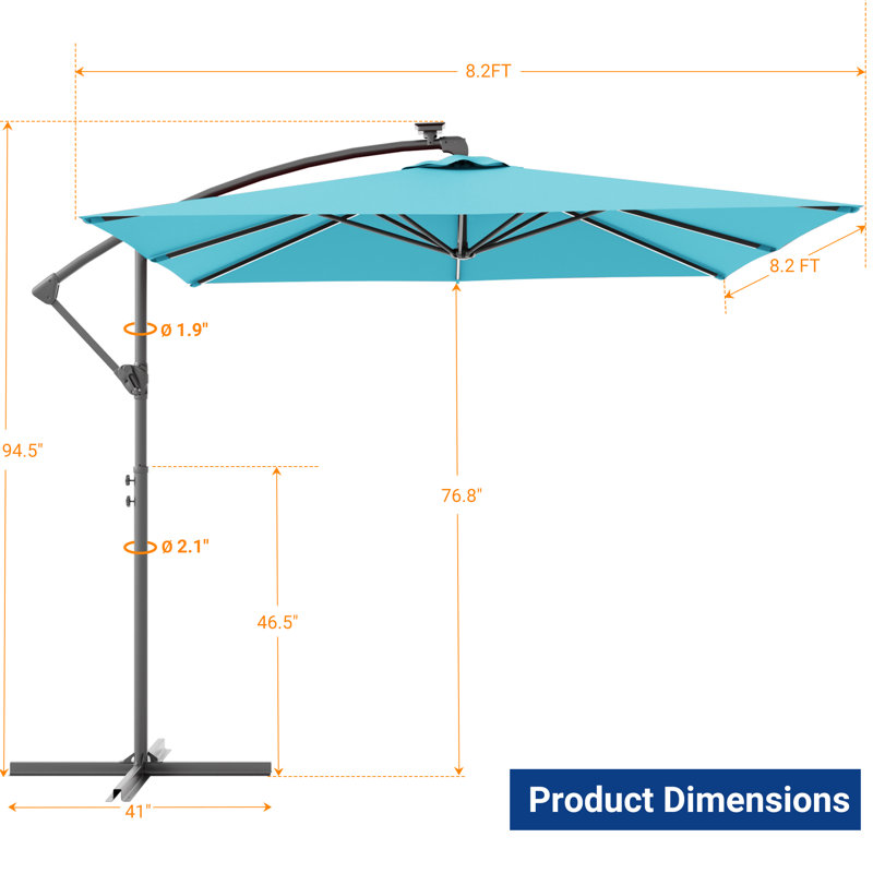 Parasol en porte-à-faux 98,4 po Dailan, Bleu lac