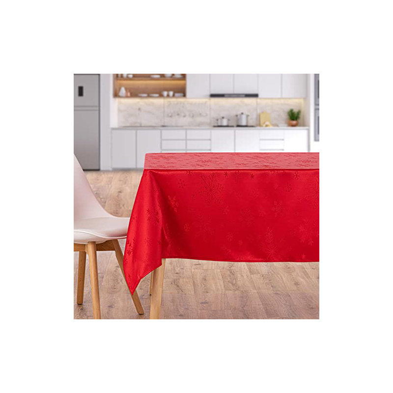 Christmas Metallic Blizzard Snowflake Rectangular Tablecloth, Red, 52cm W x 178cm L