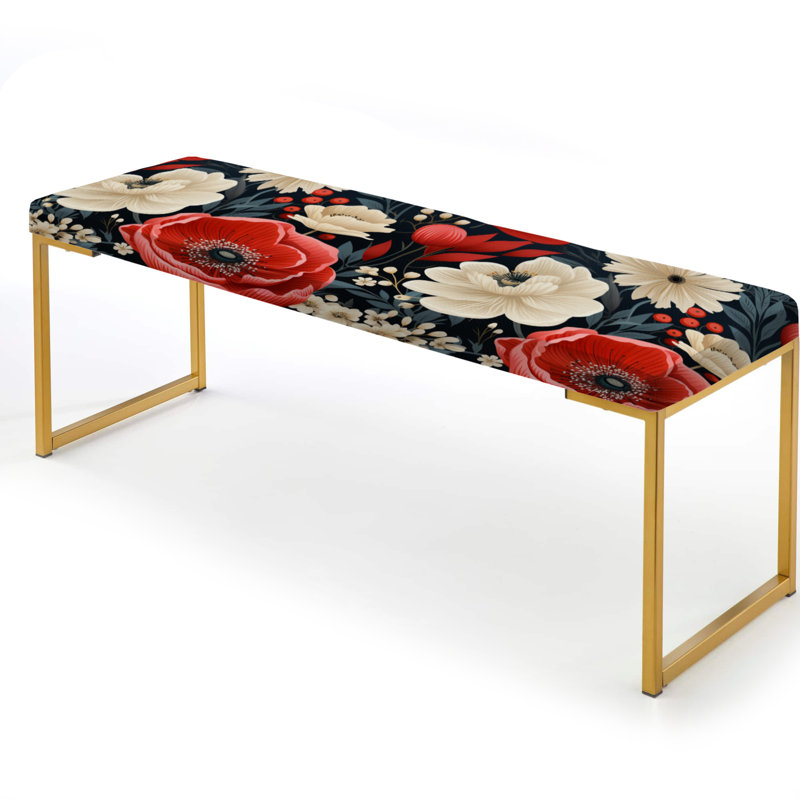 Banc floral rembourré or, Jolis coquelicots de corail rétro
