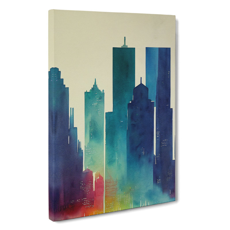 City Skyline Watercolour No.7 - Painting, Wrapped Canvas, 50cm H x 35cm W x 3cm D, No Matte